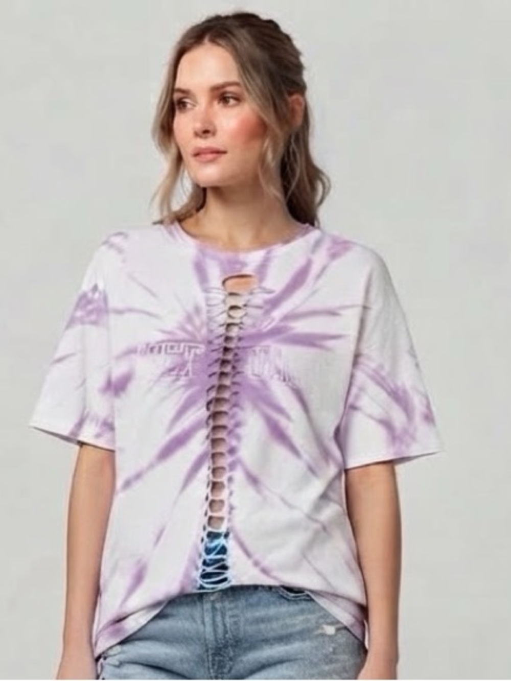 Forever 21 Tie Dye Cut Out Front Tee Shirt Size Medium New With Tags
